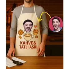 Hediye Deposu Kişiye Özel Karikatür Fotoğraflı ve Isimli Mutfak Önlüğü Kahve Tatlı Aşkı
