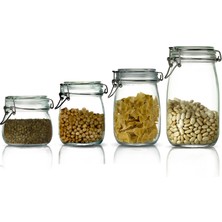 Çeyizde 4'lü Set Korken Kavanoz Vakumlu Kilitli Cam Saklama Kavanozu 500 ml - 750 ml - 1000 ml - 1500 ml