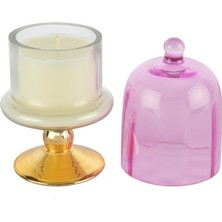 Es Dekor Gold Pembe Kapaklı Cam Mum Pink Champagne 8X16CM Dekorasyon