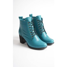 Analin Shoes Kadın Hakiki Deri Bağcıklı Topuklu Bot - Ocean Depths