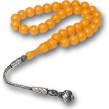 Inure Jewelry Gümüş Top Kazaz Püsküllü Sarı Yuvarlak Sıkma Kehribar Tesbih