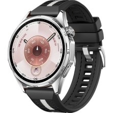 Sneezy Huawei Watch Gt6 46MM Ile Uyumlu Sportstripe Örgü Desen Metal Tokalı Silikon Akıllı Saat Kordonu