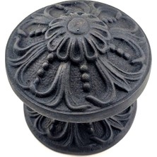Dktt Antika Tarz Dekoratif Pirinç Çiçekli Kapı Tokmağı - 80 mm Çap, Oksit