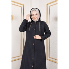 Sd Butik Zincir Detaylı Kapüşonlu Tesettür Kap - Altın Düğmeli - Kapitone Desenli Modern