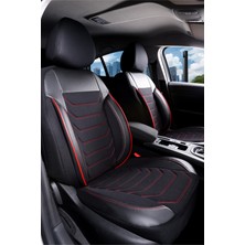 Startcar Nissan Skystar Deri Detaylı Oto Koltuk Kılıfı Ön Arka Set Karbon Serisi Siyah Kırmızı Scr