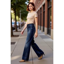 PayBuy Kadın Koyu Wide Leg Denim Pantolon Fonksiyonel Dayanıklı Kaliteli Konforlu Estetik Premium
