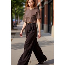 PayBuy Kadın Kemerli Wide Leg Pilili Dokuma Pantolon Fonksiyonel Dayanıklı Kaliteli Konforlu Spor