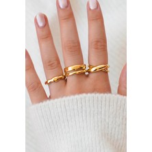 Trend Collection Modern Dalga Model Gold Kadın Yüzük Seti (3 Adet)