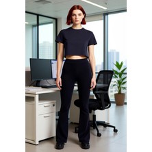 FRM Kadın Yüksek Bel Esnek Ispanyol Paça Fitilli Örme Pantolon Fonksiyonel Dayanıklı Kaliteli Şık