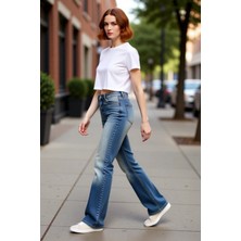 PayBuy Kadın Yüksek Bel Flare Jean Pantolon Fonksiyonel Dayanıklı Kaliteli Konforlu Estetik Rahat