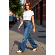 PayBuy Kadın Geniş Paça Yüksek Bel Denim Pantolon Fonksiyonel Dayanıklı Kaliteli Konforlu Estetik