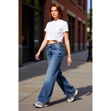 PayBuy Kadın Açık Düşük Bel Geniş Paça Denim Pantolon Fonksiyonel Dayanıklı Kaliteli Konforlu Şık