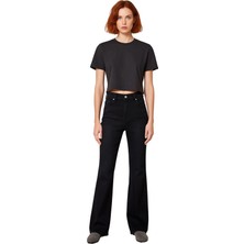 Ersefa Kadın Koyu Yüksek Bel Geniş Paça Denim Pantolon Fonksiyonel Dayanıklı Kaliteli Konforlu Şık