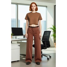 FRM Kadın Wide Leg Düşük Bel Kot Pantolon Kemerli Fonksiyonel Dayanıklı Kaliteli Konforlu Spor