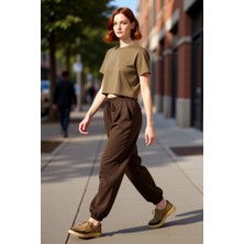PayBuy Kadın Yüksek Bel Düz Renk Balon Şalvar Pantolon Fonksiyonel Dayanıklı Kaliteli Konforlu Şık