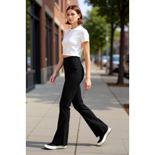 PayBuy Kadın Yüksek Bel Flare Yırtmaçlı Örme Pantolon Fonksiyonel Dayanıklı Kaliteli Konforlu Şık