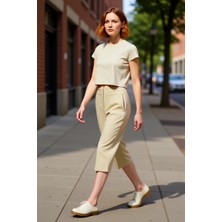 PayBuy Kadın Beige Cigarette Fit Kapri Pantolon Günlük Kullanım Için Fonksiyonel Dayanıklı Modern