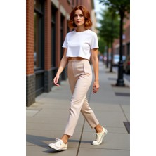 PayBuy Kadın Cigarette Kalıp Yüksek Bel Pensli Dokuma Pantolon Fonksiyonel Dayanıklı Kaliteli Şık