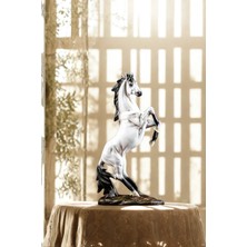 Hanlar Home Beyaz Dekoratif Şahlanan At - Ofis ve Ev Hediyelik