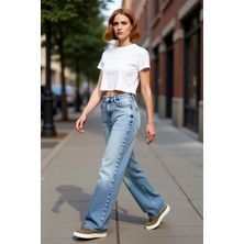 PayBuy Kadın Geniş Paça Yüksek Bel Denim Pantolon Fonksiyonel Dayanıklı Kaliteli Konforlu Estetik