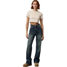 Ersefa Kadın Yüksek Bel Straight Kesim Denim Pantolon Fonksiyonel Dayanıklı Kaliteli Konforlu Şık