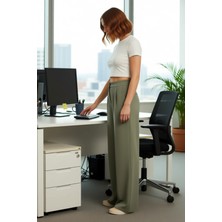 FRM Kadın Dokuma Geniş Paça Pantolon Yüksek Bel Fonksiyonel Dayanıklı Kaliteli Konforlu Modern