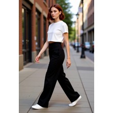 PayBuy Kadın Geniş Kesim Yüksek Bel Antrasit Pantolon Fonksiyonel Dayanıklı Kaliteli Konforlu Şık