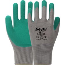Beybi PL17 10 Beden Gri-Siyah 12LI Paket Legend Polyester Örme Lateks Eldiven