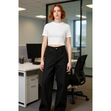 FRM Kadın Düz Kesim Dikiş Detaylı Geniş Paça Jean Fonksiyonel Dayanıklı Kaliteli Konforlu Spor