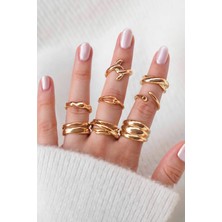 Trend Collection Gold 8’li Ayarlanabilir Vip Kadın Yüzük Seti – Altın Kaplama