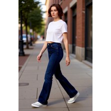 PayBuy Kadın Yüksek Bel Ispanyol Paça Denim Pantolon Fonksiyonel Dayanıklı Kaliteli Konforlu Spor