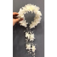 Dantelas Kadın Kına Eğlence Tacı Krem Tüllü Lazer Çiçekli Taç