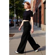 PayBuy Kadın Toka Detaylı Wideleg Örme Pantolon Fonksiyonel Dayanıklı Kaliteli Konforlu Estetik Şık