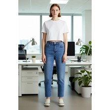 FRM Kadın Koyu Mom Fit Denim Pantolon Fonksiyonel Dayanıklı Kaliteli Konforlu Estetik Premium Şık