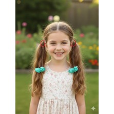 Bodrum Asel Kız Çocuk 2li  Saç Lastiği Toka Gül Çiçekli Püsküllü Saç Aksesuarı