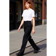 PayBuy Kadın Çizgili Yüksek Bel Straight Kesim Pantolon Fonksiyonel Dayanıklı Kaliteli Konforlu Şık