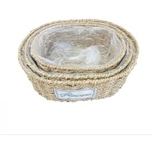 MiraLive Oval Doğal Hasır Saksı Seti - 3'lü