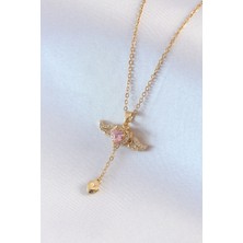 Skygo 316L Çelik Gold Renk Kanatlı Kalp Model Zirkon Taş Detay Kadın Kolye - TJ-BKO7411