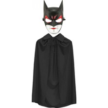 Pilelistore Batman Maskesi Cat Woman ve Batman Pelerini 90 cm Siyah Renk Set