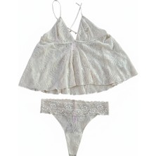 Bonbon Kadın Çapraz Askı Detaylı Dantel Baybdoll  String 2 li Set BB2053