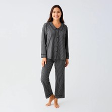 Penelope Cozy Collar Bebe Yaka Düğmeli Viskoz Pijama Takımı - Siyah / M