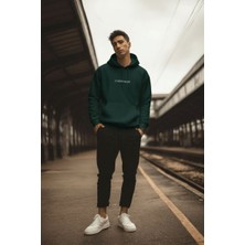 Defy's Merlin Erkek 3 İplik Şardonlu Soğuk Geçirmez Regular Fit Kapüşonlu Baskılı Yeşil Sweatshirt
