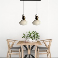 Bamyum Ikili Elegant Cam Beyaz Avize Eskitme Başlık Retro Sarkıt Lamba Restoran Salon Aydınlatma