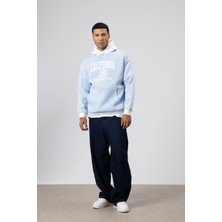 Vamos Çift Renk Baskılı Oversize Sweatshirt Bebe Mavi