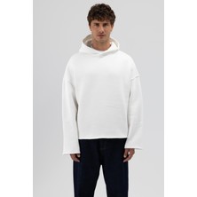 Vamos Basic Oversize Dikişsiz Kapüşonlu Sweatshirt Ekru