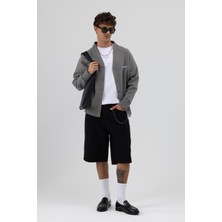 Vamos Oversize Düğmeli Sweatshirt Füme