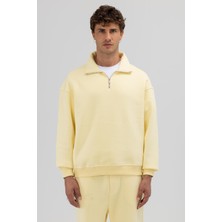 Vamos Oversize Fermuarlı Dik Yaka Sweatshirt Sarı