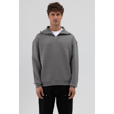 Vamos Basic Fermuarlı Dik Yaka Sweatshirt Füme