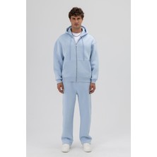 Vamos Basic Fermuarlı Oversize Kapüşonlu Sweatshirt Bebe Mavi
