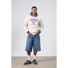 Vamos Çift Renk Baskılı Oversize Sweatshirt Taş